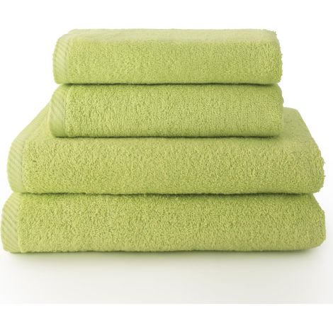Lot de 2 Serviettes de Toilette et 2 Serviettes de Bain ou Douche - 100% Coton - 400 g/m² - Citron Vert (1/5)