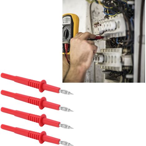 J.30017 Sondes de test à aiguille pointue de 4 mm pour multimètre à tête de lanterne, avec testeur de puissance à prise banane de 4 mm, vendues par paquets de 4 (rouge). (1/5)