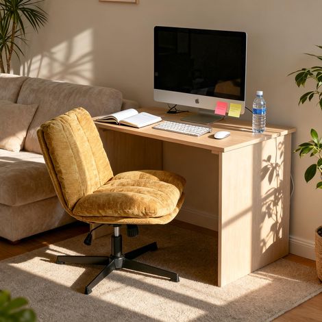 Meuble Cosy Chaise de Bureau Ergonomique Siège Pivotant avec Fonction d'inclinaison et Hauteur Ajustable, en Tissu Chenille, sans roulettes, Capacité 120 kg, Jaune (1/5)