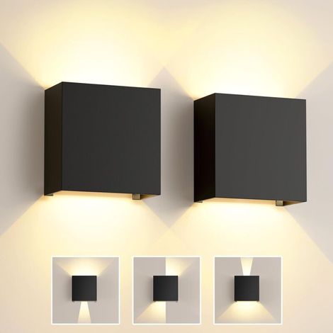 Enowelir Applique Murale Intérieure LED 6W, 2 Pack Lampe Exterieur Murale Noire Angle de Faisceau Réglable 3000K Blanc Chaud IP65 Étanche Applique Murale Exterieur Moderne pour Chambre Couloir Salon [ (1/4)