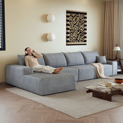 Sofá esquinero modular sin estructura de 340 cm con chaise longue en forma de L, sofá modular moderno con asiento profundo, no requiere montaje, sofás de compresión para sala de estar, dormitorio, apa (1/5)