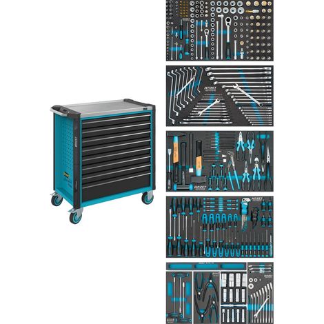 HAZET Werkstattwagen Assistent 179NXL-8/321 Schubladen flach: 7 x 77 x 696 x 398 mm Schubladen hoch: 1 x 162 x 696 x 398 mm (1/5)