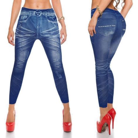TrAdE Shop Traesio - Leggings Jeans Jeggings Pantacollant Pantaloni Da Donna Senza Cuciture Colore - Blu Scuro