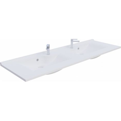 Cuisibane – Plan double vasque rectangulaire 140 cm – Résine de synthèse blanche – Dosseret 1,5 cm – Pour meubles de salle de bain 46 cm de profondeur (1/6)