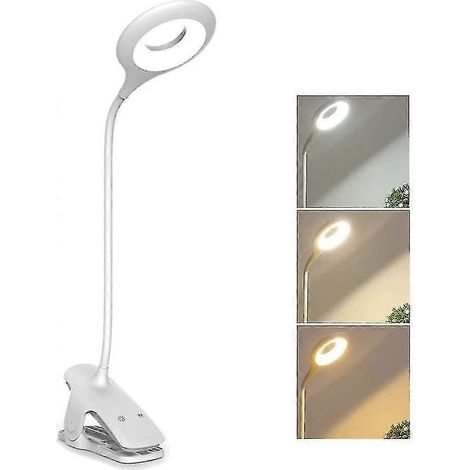 Lampe de bureau LED sans fil rechargeable, 3 couleurs et 3 niveaux d'intensité, lampe de chevet tactile avec pince pour enfants, (1/5)