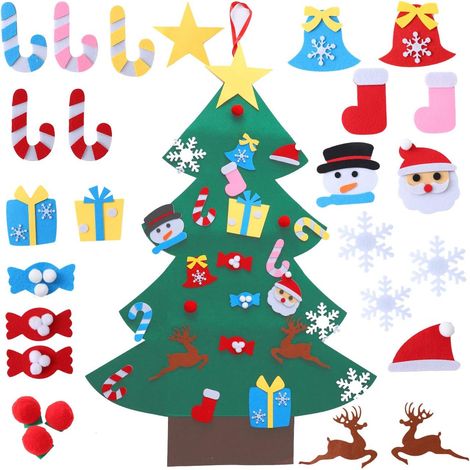 kit de árbol de Navidad de fieltro, adornos removibles con velcro, árbol de pared para armar, decoración de interiores para niños (1/5)