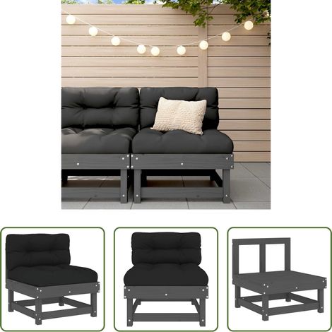 vidaXL Sofá central con cojines madera maciza de pino gris (1/5)