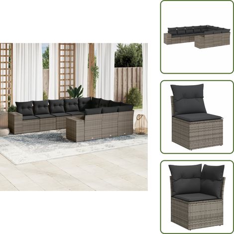 Ratán sintético - vidaXL Set de sofás de jardín 10 pzas con cojines ratán sintético gris - Sofás de jardín con cojines