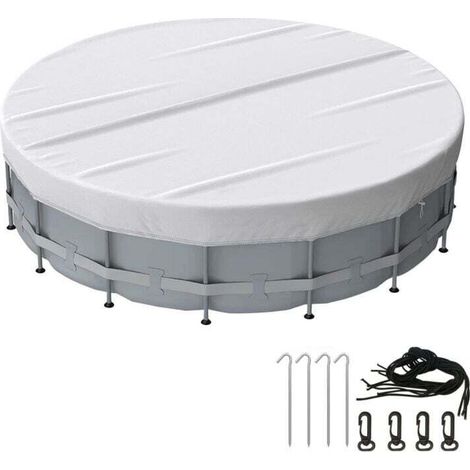 Couverture de piscine ronde, étanche à l'eau et à la poussière, avec accessoires de fixation, avec cordon de serrage, diamètre 6FT (argent) (1/4)