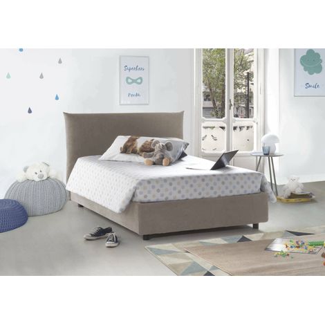 Dmora - Cama de plaza y media Dlevant, Cama contenedor con revestimiento de tela, 100% Made in Italy, Apertura frontal, adecuado para colchón Cm 120x190, Tórtola (1/5)