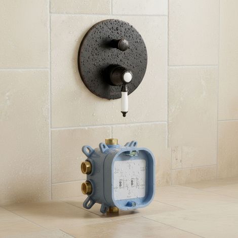 PaulGurkes Robinet de douche encastré 2 voies noir Vintage avec boîte de montage