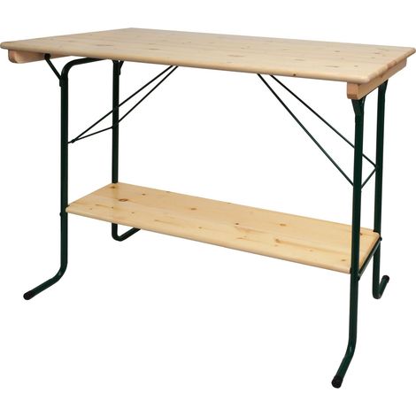 [NON UTILIZZATO] Tavolo alto pieghevole da esterno campeggio fiera HHG-486 110x125x70cm metallo legno massello chiaro