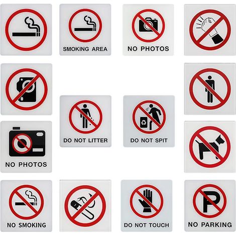 14 Pcs 10cm10cm Contenu Diffrent Panneau D'identification Acrylique Ne Pas Fumer Conseil Conseil Conseil Ne Pas Toucher Interdit De Prendre Des P