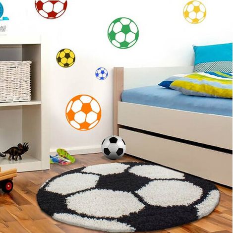 Tapis rond pour enfant shaggy doux Football Noir Ø 100 (1/5)
