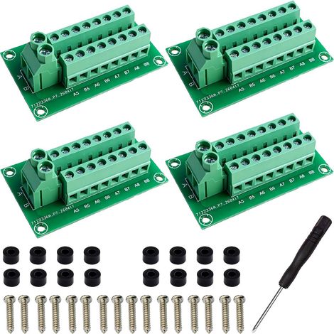 4 pièces Carte de distribution d'alimentation 2x8 positions, bornier AC/DC 300V 10A AWG 16-24,entrée à canal unique avec tournevis, vis et entretoises en nylon pour circuits électroniques DIY (1/5)