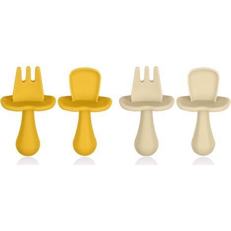 Ensemble de fourchettes et cuillères pour bébé, 4 pièces de couverts auto-alimentants en silicone pour bébé