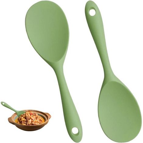 Juego de cucharas de silicona para arroz, puré de patatas, arroceras y sushi - Revestimiento antiadherente - Cuchara para arroz - Verde - 22 x 6 cm