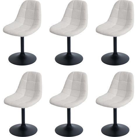 Set 6x sedie da pranzo HHG-842, poltroncina da cucina girevole, acciaio Stoffa/tessuto bouclé (450g/m²), avorio