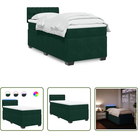 vidaXL Surmatelas - Sommier à lattes de lit avec matelas Vert foncé 90x200 cm (1/5)