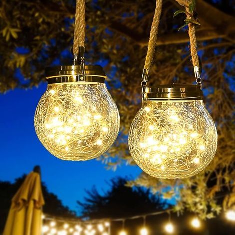 Solar Lantern, 2 Pack Solar Decorative Hanging Lights for Outdoor, Garden Solar Powered Jar Lamp (Warm White)
