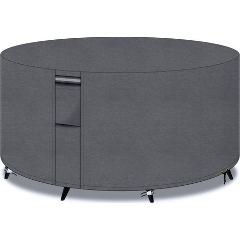 Ede Housse de Table de Jardin Ronde avec aérations, Tissu Oxford 600D, imperméable, Coupe-Vent, Anti-UV,163x71cm,Gris (1/5)