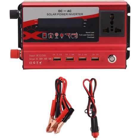 Onduleur voiture 420W avec écran LED, 4 ports USB, alliage d'aluminium, convertisseur 12V/220V rouge (1/5)