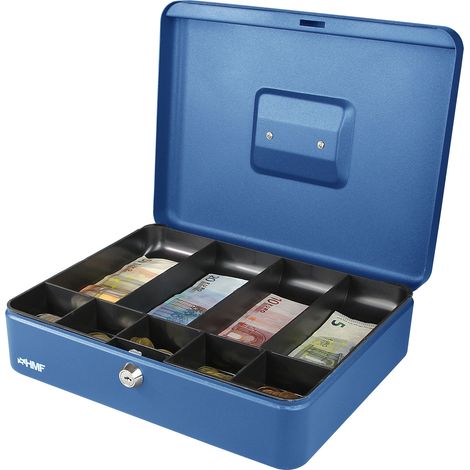 HMF 10019-05 Geldkassette Münzeinsatz Scheinfächer, 30 x 24 x 9 cm, blau (1/4)
