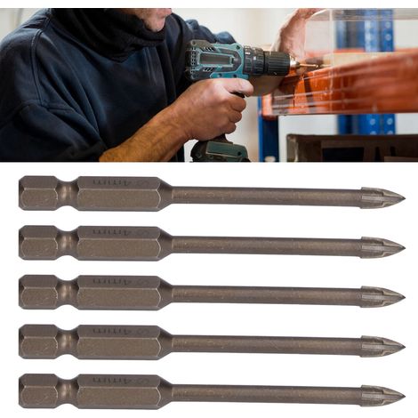 Set mit 5 Multifunktionsbohrern, darunter Sechskant-Kreuzschlitzbohrer, Glasbohrer und Bohrer für Beton- und Zementwände (4 mm). (1/5)