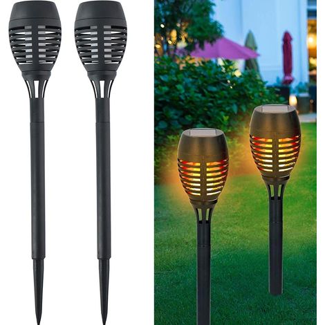 2 Lampade Giardino Effetto Fuoco 48cm Ricarica Solare Fiaccola Torcia Luce LED (1/5)