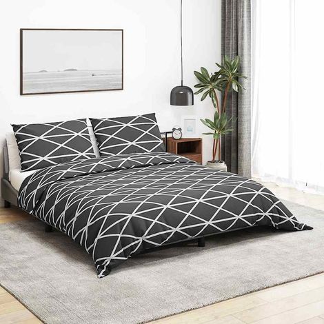 vidaXL Juego de funda nórdica gris oscuro y blanco 200x220 cm algodón (1/5)