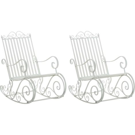 Lot de 2 fauteuils à bascule pour extérieur avec accoudoirs design rustique en métal blanc 100002843