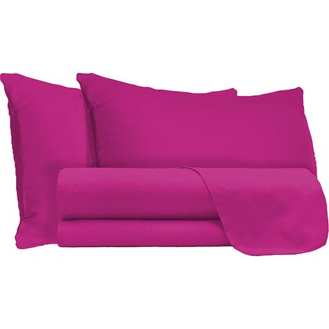 Set Lenzuola Matrimoniale Sopra Sotto e Federe Tinta Unita Fucsia (1/3)