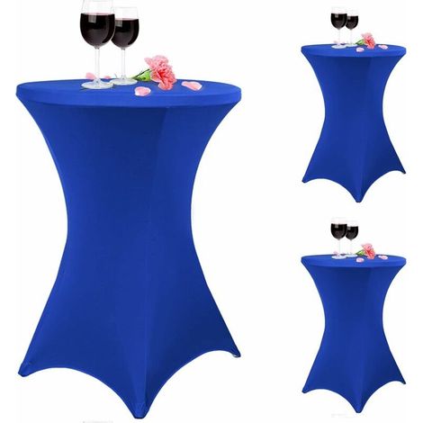 Lot de 3 nappes à coins carrés extensibles en élasthanne cocktail 80 x 110 cm bleu royal ajusté pour table haute, nappe ronde de cocktail pour bar, mariage, cocktail, table de banquet (bleu royal) (1/5)