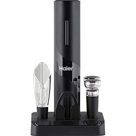 Haier Set deBatterie-Elektro-Wein, inklusive Luftsprudler und Tulpenweinglas, batteriebetriebener Flaschenöffner, Kapselschneider, 2 Verschlusskappen deLeer, Aufbewahrungsbasis. (1/5)