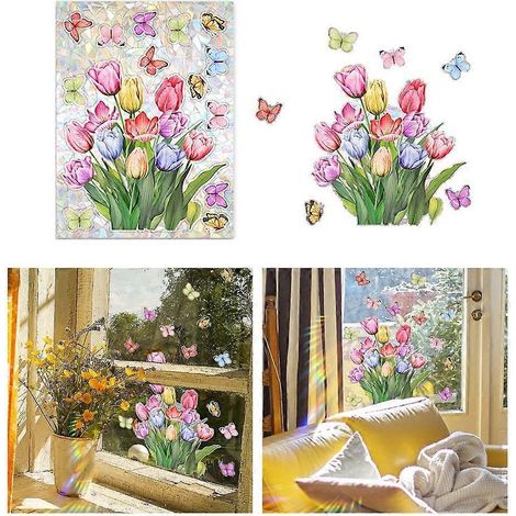 Stickers muraux uniques à motifs de fleurs et de papillons pour fenêtres. (1/4)