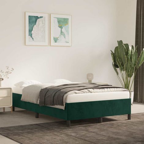 Cadre de lit 120 x 190 cm avec sommier à lattes en velours vert foncé, sans matelas - PANGIVO (1/5)