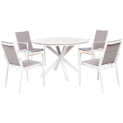 Conjunto de jardín de 4 plazas mesa de aluminio con tablero gris pardo sillas gris Maletto/Busseto (1/5)
