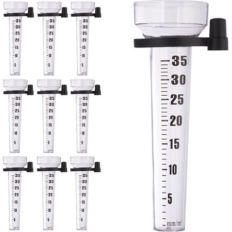 Lot de 10 pluviomètres, à fixation, Compteur pour le jardin, gros affichage, 35 mm/m², plastique, transparent (1/5)