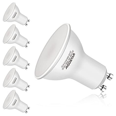 Aigostar Pack de 5 Bombillas LED GU10, 6W Luz Día 6500K, 480 Lúmenes, Equivalente 68W, No Regulable