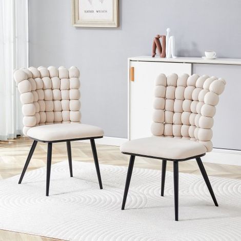 Lot de 2 chaises salle à manger velours crème, pieds métal noir, style luxueux moderne (1/5)