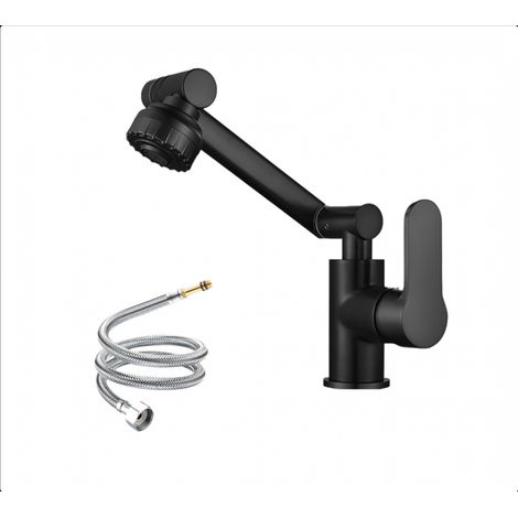 3/8 (Noir) Robinet Noir Salle de Bain Rotatif à 360 Degrés, Robinet Lavabo Chaude et Froide, Robinets Universel à Bras Mécanique pour Cuisine, Salle de Bain (1/5)
