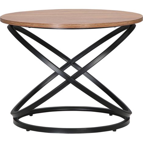 Runder Couchtisch im Industriestil aus schwarzem Metall mit Holzplatte – Maße: Ø 60 x 46 cm (Höhe)