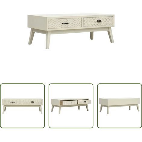 Kaffeetisch -  Couchtisch mit 2 Schubladen Schnitzerei Grau 110x50x40 cm Holz (1/5)