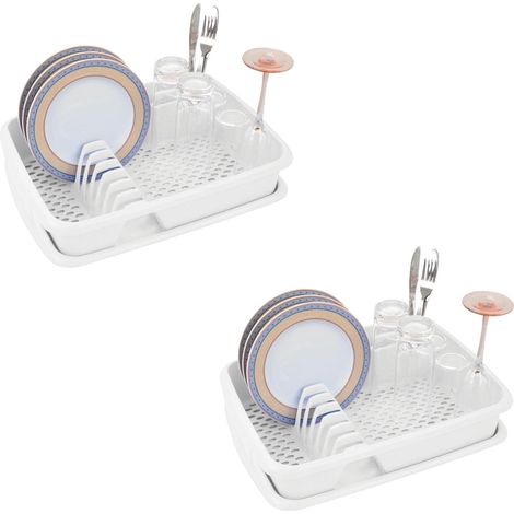 Égouttoir à vaisselle Novaliv 2X Blanc 40 x 30 cm incl. Égouttoir à vaisselle pour cuisine et petit évier pour laver la vaisselle et les couverts