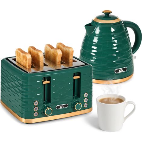 Ensemble grille-pain et bouilloire 2 en 1, 7 niveaux de brunissage, fonctions décongélation et réchauffage, vert (1/5)