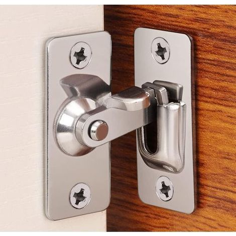 Serrure de porte en acier inoxydable à angle droit à 90 degrés, utilisée pour les clôtures en bois, les portes et fenêtres, les portes coulissantes (silver) (1/4)