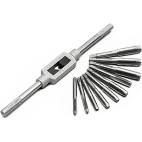 Taraud à fente droite en acier rapide argenté, lot de 8, avec porte-taraud pour le filetage du bois. (1/5)