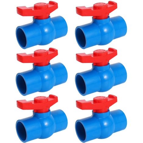 Lot de 6 vannes à bille en PVC-U à passage intégral, poignée rouge, 40 mm x 40 mm, bleues (1/5)