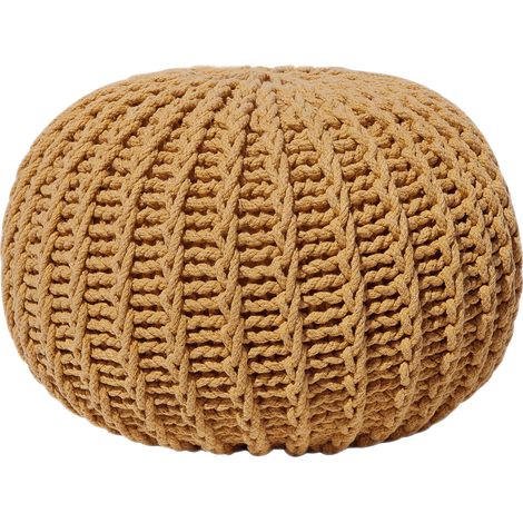 Puf otomana amarillo tejido de algodón relleno de EPS reposapiés pequeño redondo 50 x 35 cm Conrad II
