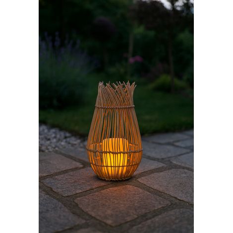 Lampe solaire NATURELIA SOLAIRE en rotin tressé – Lumière vacillante effet bougie pour jardin et terrasse